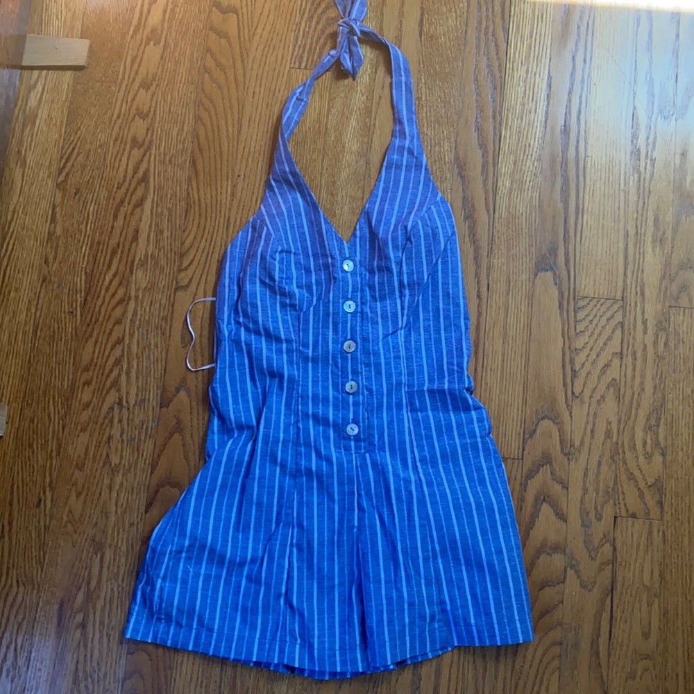 Blue and White Stripped Romper - Chambray - Coastal
